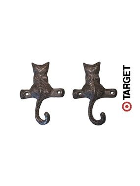 Target Bronze/Brown Cat Wall Hooks Set of 2 - NWOT
